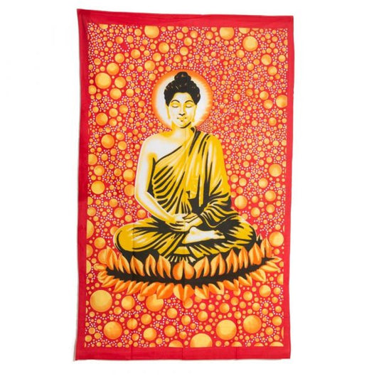 Red/Orange Buddah Cotton Tapestry (210 x 130 cm)