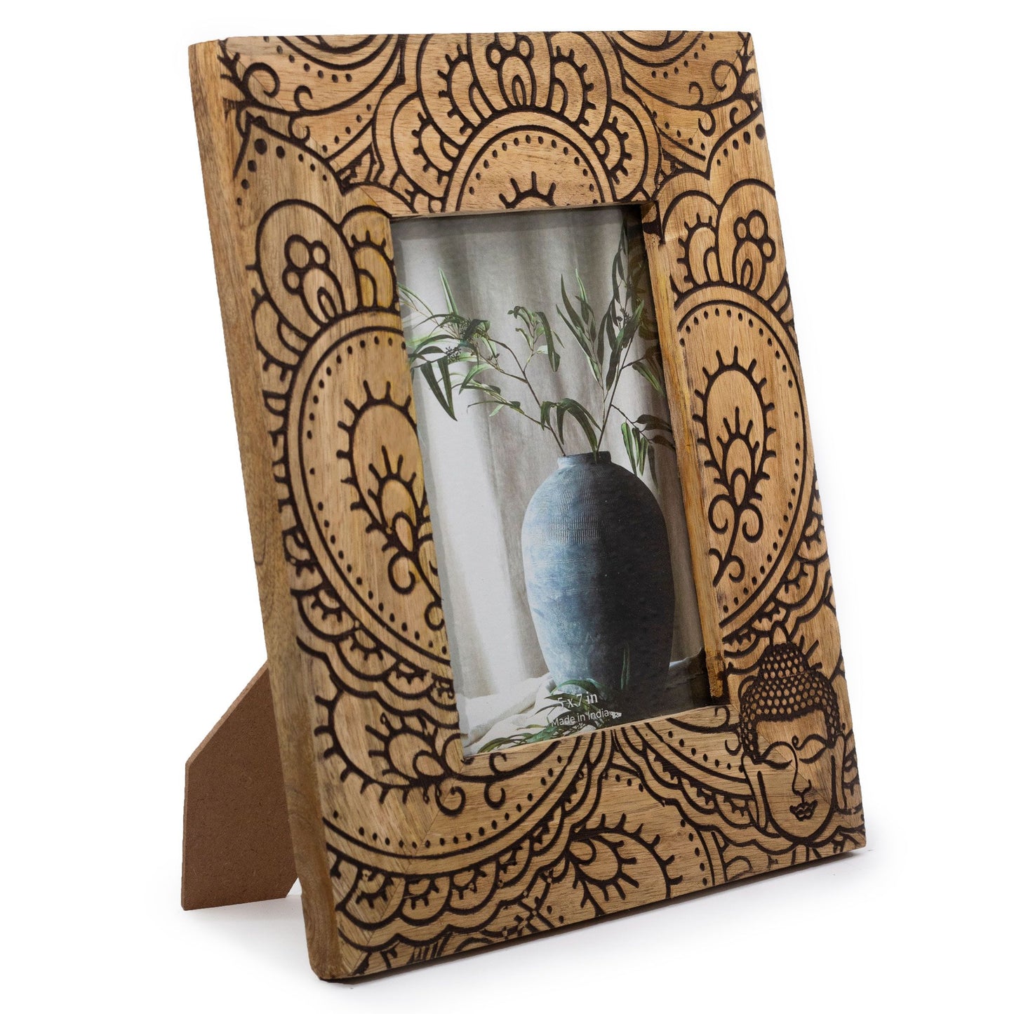 Large Mango Wood Picture Frame (5x7in / 13x18cm Photo) - Buddha - Black