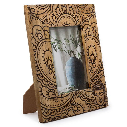 Large Mango Wood Picture Frame (5x7in / 13x18cm Photo) - Buddha - Black