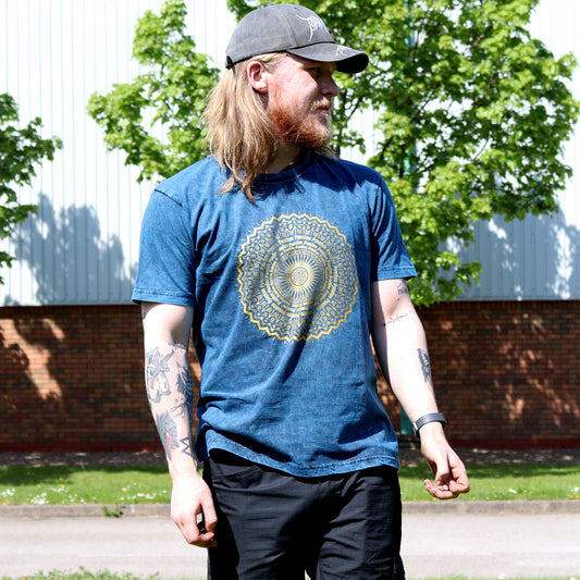 Large Stone Washed T-Shirt - Mandala - Blue