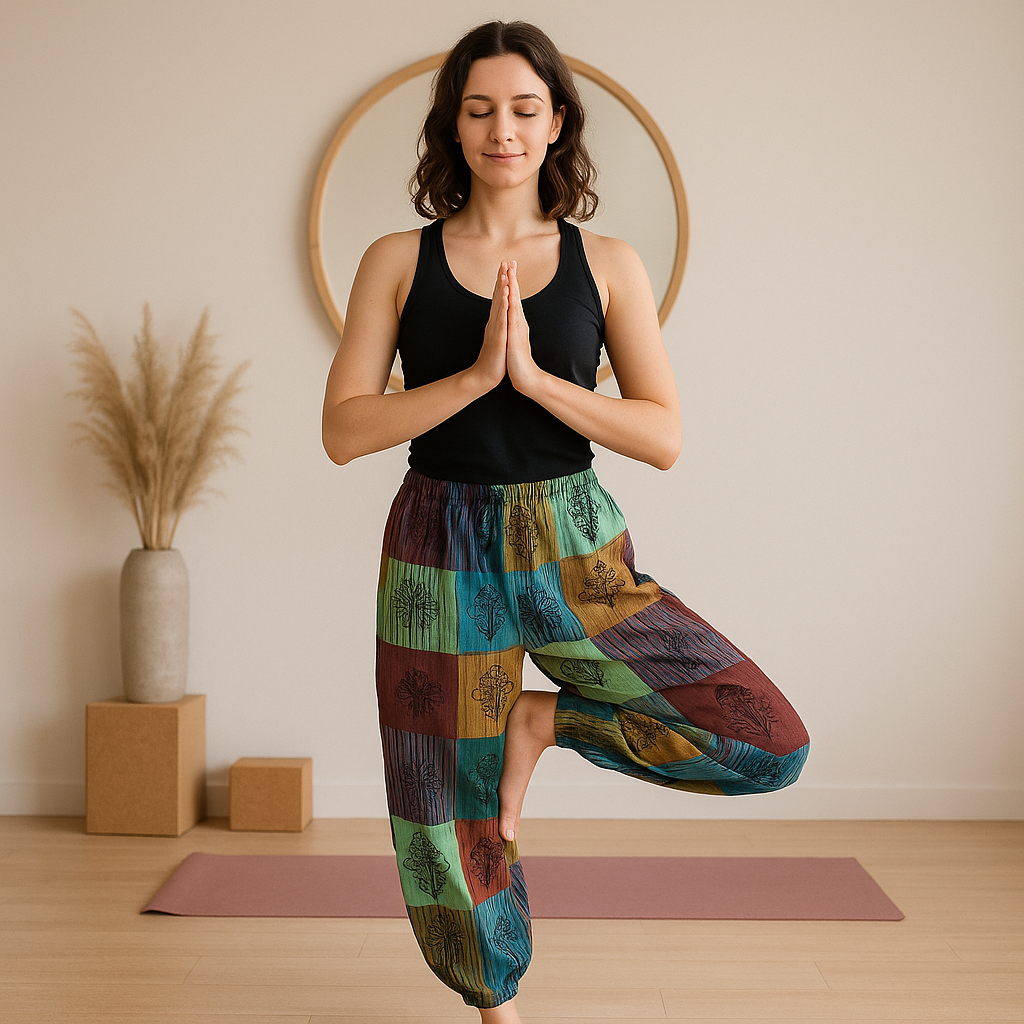 Nomad Sari - Mushroom Pants - Block Print Designs -Green Tones (105x127cm) S/M