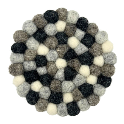 Felt Ball Round Coasters - 10cm Multi Grey colour (set of 4)