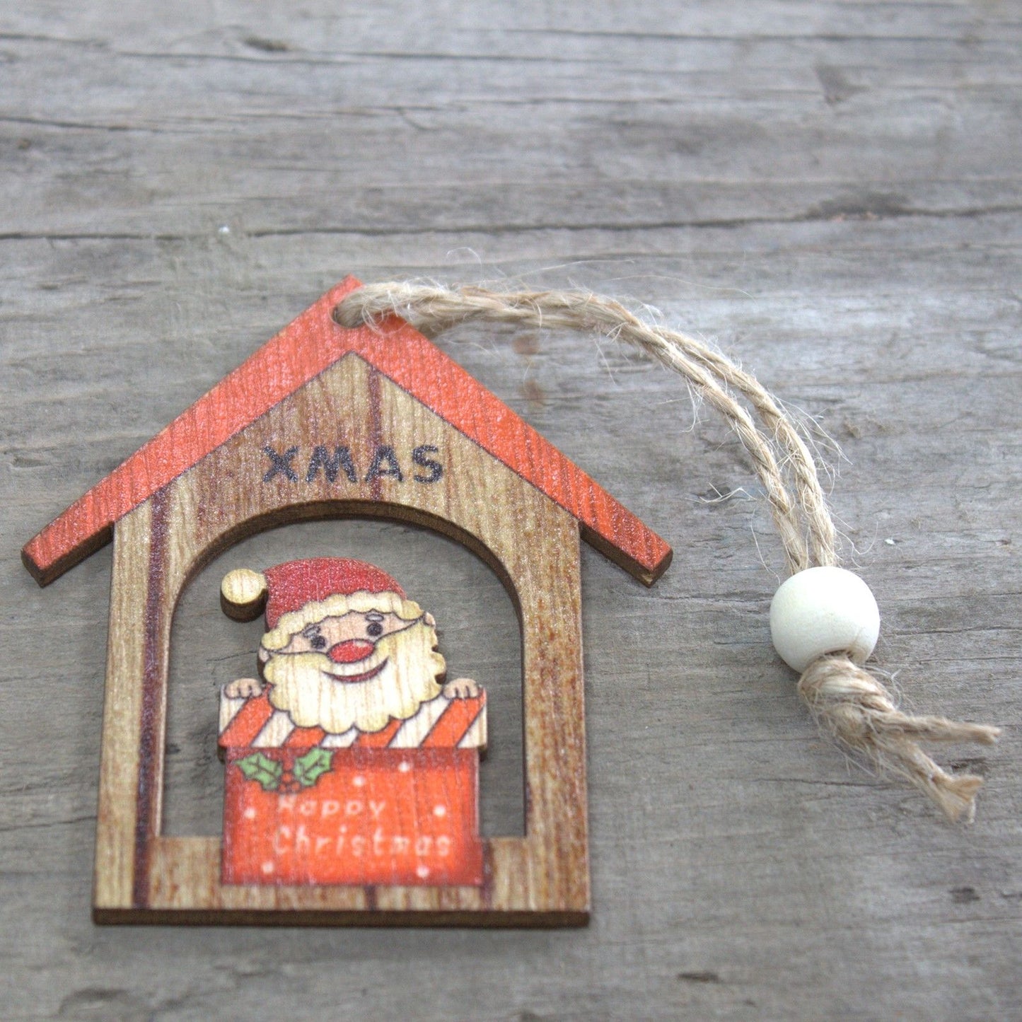 Christmas Wooden Craft Decoration - Xmas Santa Gift (Pack of 2)