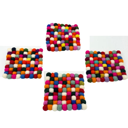Felt Ball Square Coasters - 10cm Multi Grey colour (set of 4)