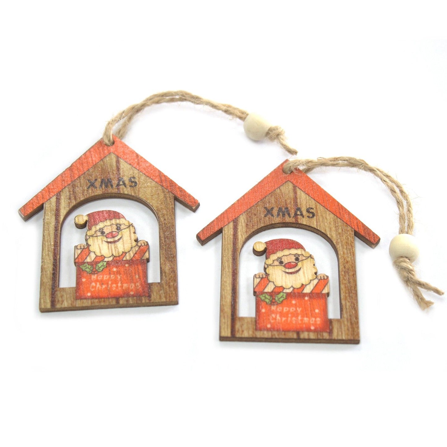 Christmas Wooden Craft Decoration - Xmas Santa Gift (Pack of 2)