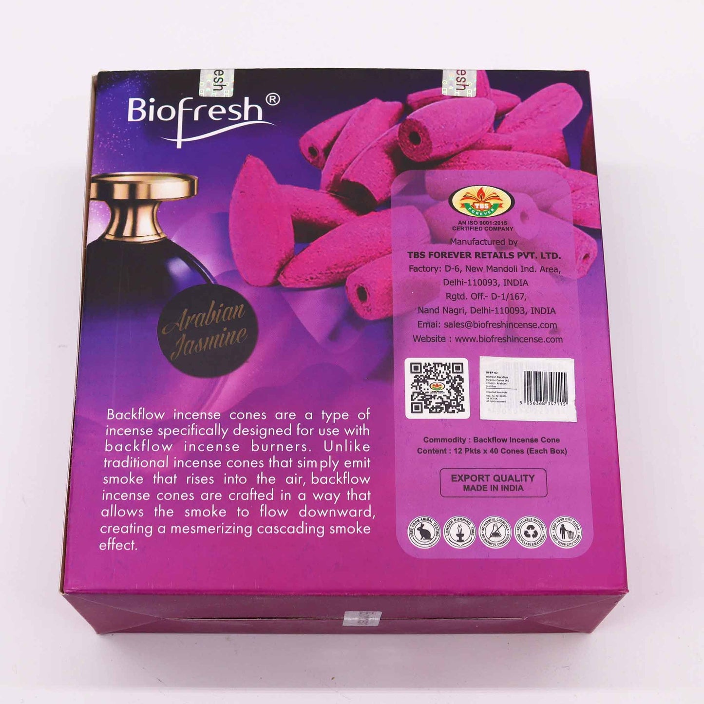 Biofresh Backflow Incense Cones (40 cones) - Arabian Jasmine