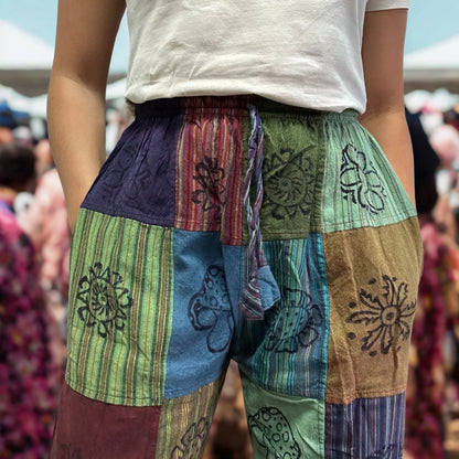Nomad Sari - Mushroom Pants - Block Print Designs -Green Tones (105x127cm) S/M