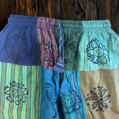 Nomad Sari - Mushroom Pants - Block Print Designs -Green Tones (105x127cm) S/M