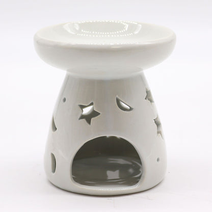 Large Classic White Oil Burner - Moon & Star