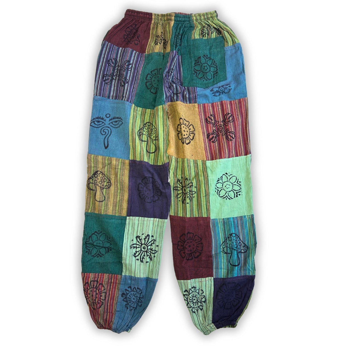 Nomad Sari - Mushroom Pants - Block Print Designs - Green Tones (110x120cm) L/XL