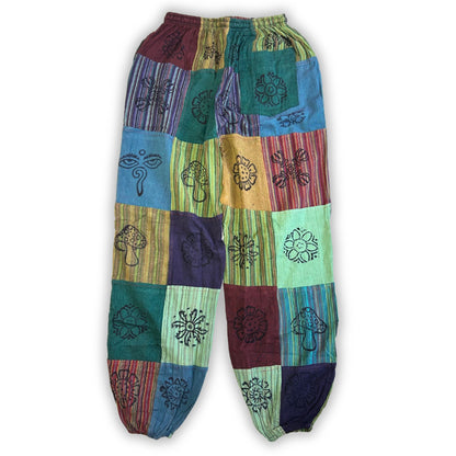 Nomad Sari - Mushroom Pants - Block Print Designs - Green Tones (110x120cm) L/XL