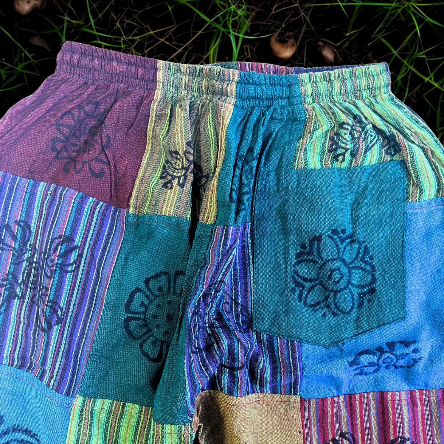 Nomad Sari - Mushroom Pants - Block Print Designs -Green Tones (105x127cm) S/M