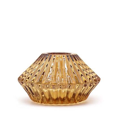 Set of 2  Flower Flip Dinner Candle / Tealight Holder -  Antique Amber