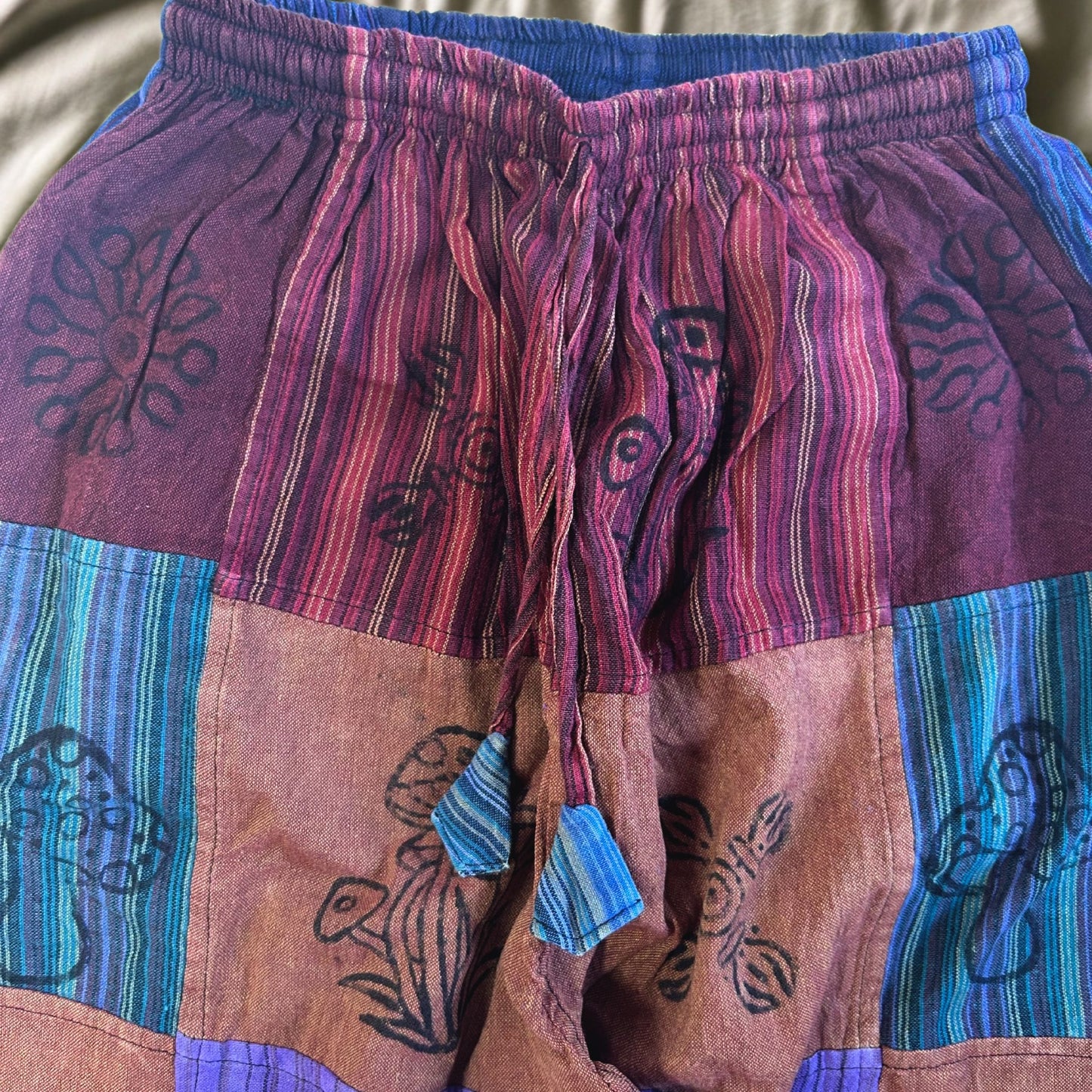 Nomad Sari - Mushroom Pants - Block Print Designs - Purple Tones (105x127cm) S/M