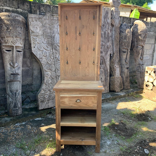 Display Stand with Hooks and Storage