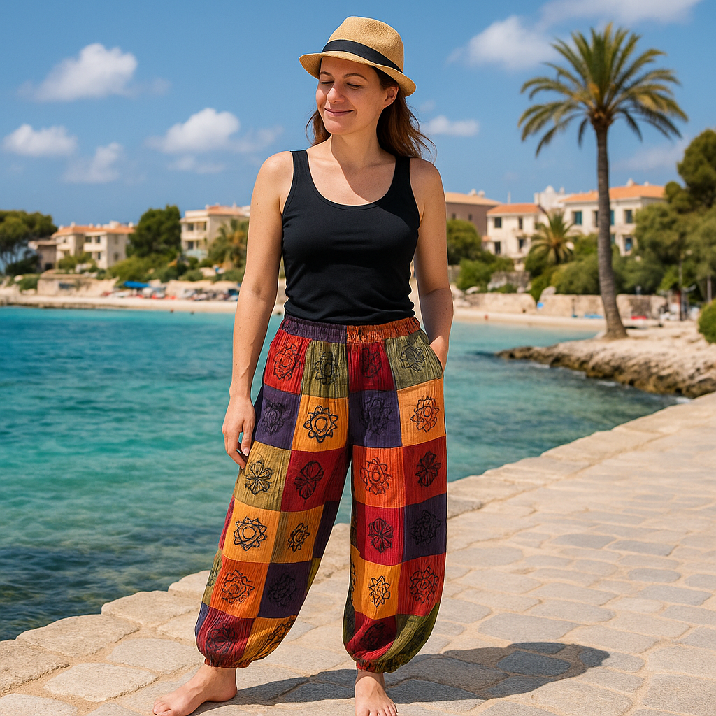 Nomad Sari - Mushroom Pants - Block Print Designs - Orange Tones (105x127cm) S/M