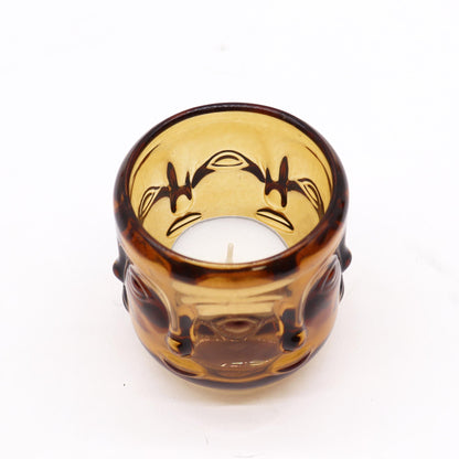 Set of 2 Buddha Faces Candle Jar - Antique Amber
