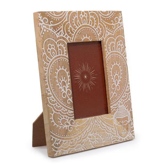 Medium Mango Wood Picture Frame (6x4in / 10x15cm Photo) - Buddha - White