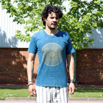 Medium Stone Washed T-Shirt - Mandala - Blue