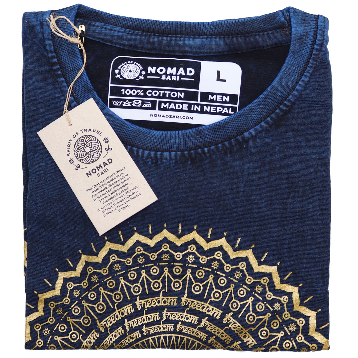 Large Stone Washed T-Shirt - Mandala - Blue