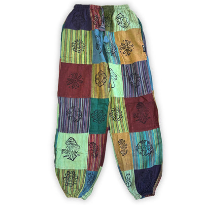 Nomad Sari - Mushroom Pants - Block Print Designs -Green Tones (105x127cm) S/M