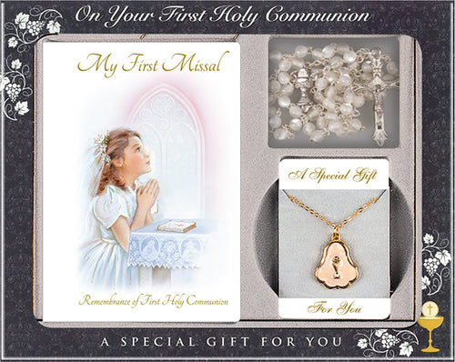 First Holy Communion Gift Set with Necklace & Pearl Beads