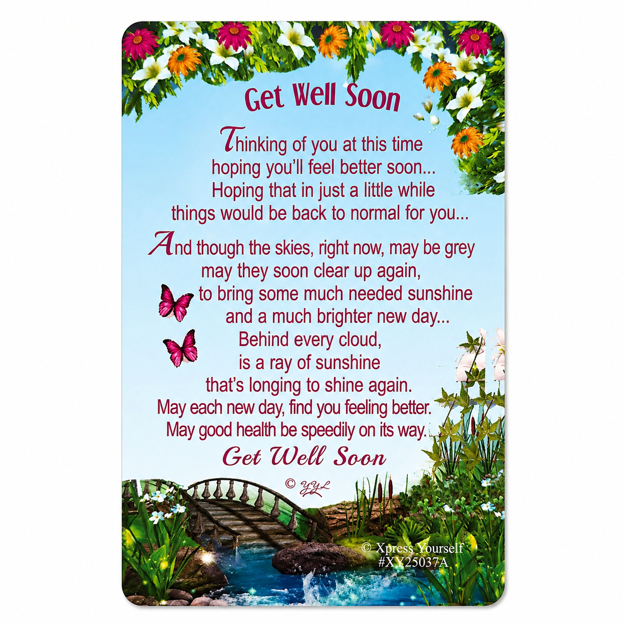 Get Well Soon Pocket Keepsake Card with Envelope