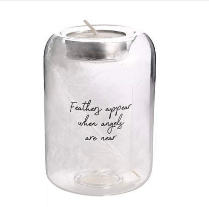 Feathers Appear When Angels Are Near Glass Tealight Holder