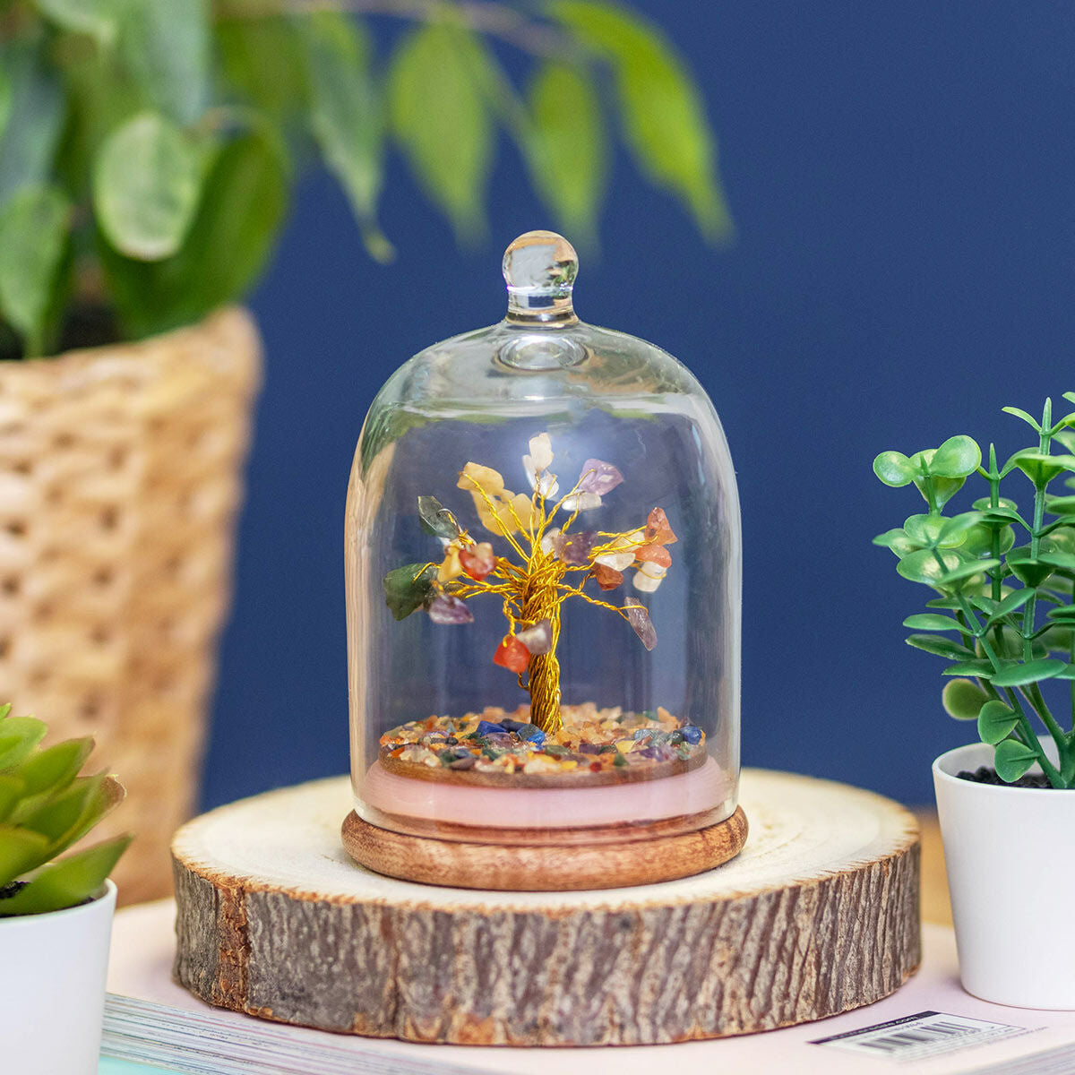 Gemstone Wish Tree in Glass Cloche